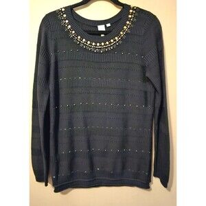 Anthropologie Seen Worn Kept Pullover Sweater Women's L, embellished, Black